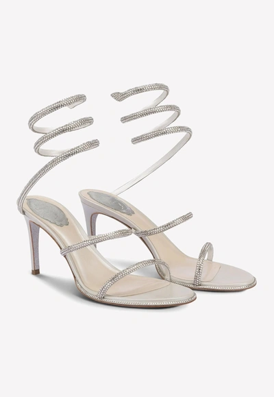 René Caovilla Cleo Crystal-embellished Leather Heeled Sandals In Gray