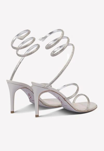René Caovilla Cleo Crystal-embellished Leather Heeled Sandals In Gray
