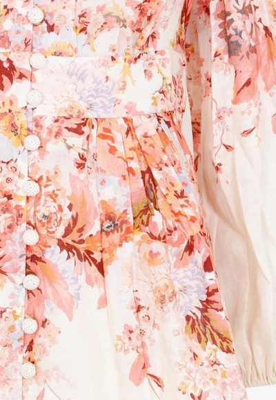 Shop Zimmermann Devi Plunge Floral Mini Dress In Multicolor