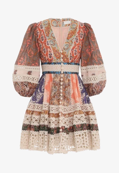 Shop Zimmermann Devi Spliced Paisley Print Mini Dress In Multicolor