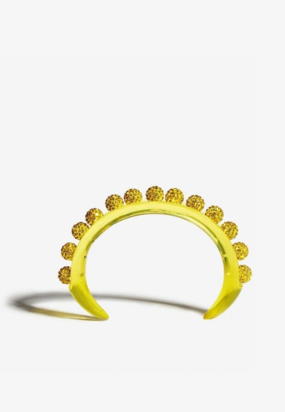 Shop Aquazzura Disco Darling Crystal Embellished Bracelet In Yellow