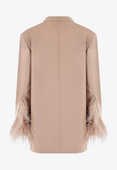 Shop Valentino Double-breasted Feather-embellished Blazer In Pink