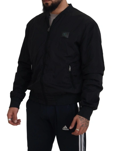 Shop Dolce & Gabbana Black Nylon Logo Bomber Zipper Men's Jacket