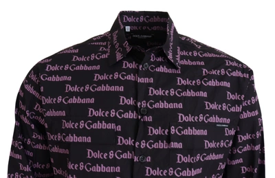 Shop Dolce & Gabbana Black Purple Logo Slim Dress Formal Men's Shirt