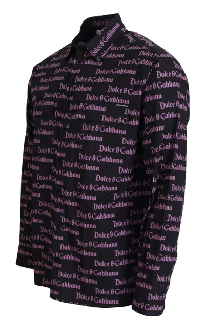 Shop Dolce & Gabbana Black Purple Logo Slim Dress Formal Men's Shirt