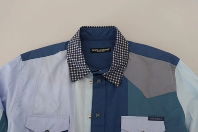 Shop Dolce & Gabbana Blue Cotton Patchwork Slim Fit Top Men's Shirt