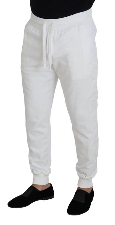 Shop Dolce & Gabbana White Sport Logo Cotton Sweatmen's Trousers Men's Pants