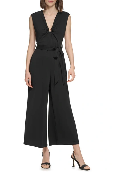 Shop Calvin Klein Sleeveless U-ring Jersey Jumpsuit In Black