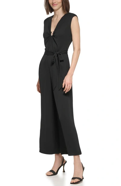 Shop Calvin Klein Sleeveless U-ring Jersey Jumpsuit In Black