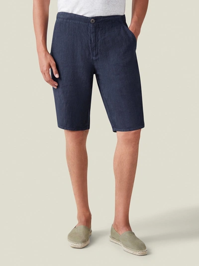 Shop Luca Faloni Navy Blue Bermuda Linen Shorts In Dark Blue