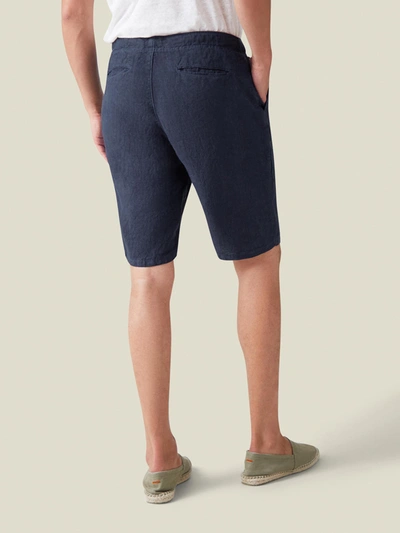 Shop Luca Faloni Navy Blue Bermuda Linen Shorts In Dark Blue