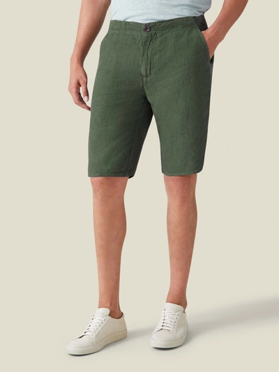 Shop Luca Faloni Khaki Green Bermuda Linen Shorts