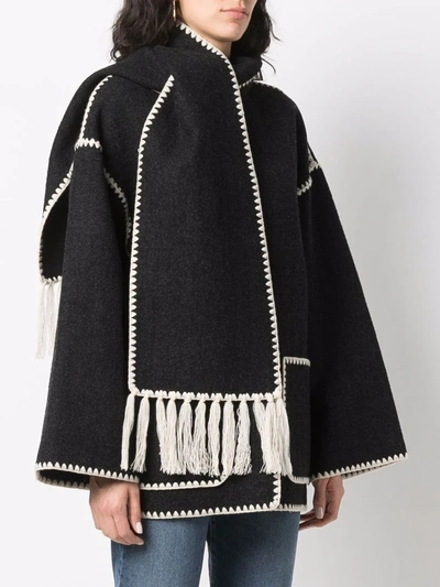 Shop Totême Toteme Women Embroidered Scarf Jacket In Dark Grey Melange
