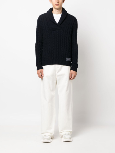 Shop Valentino Cable-knit Virgin Wool Jumper In Blue