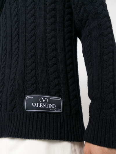 Shop Valentino Cable-knit Virgin Wool Jumper In Blue