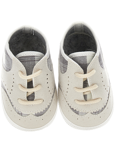 Shop Monnalisa Checked Suede Shoes In Grey + Cream