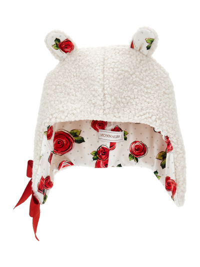 Shop Monnalisa Plush Hat With Bow In Cream + Ruby Red