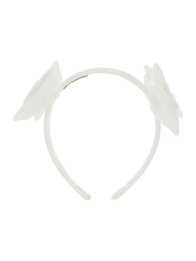 Shop Monnalisa Velvet Headband With Bows In Cream