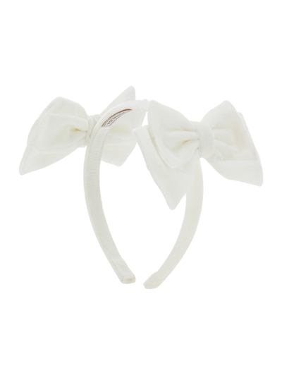 Monnalisa Velvet Headband With Bows In Cream