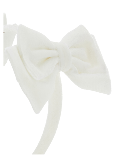 Shop Monnalisa Velvet Headband With Bows In Cream