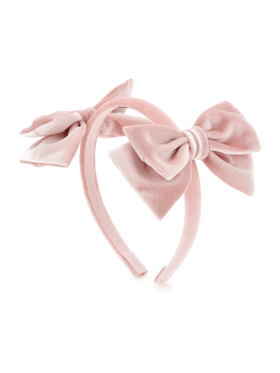 Monnalisa Velvet Headband With Bows In Dusty Pink Rose