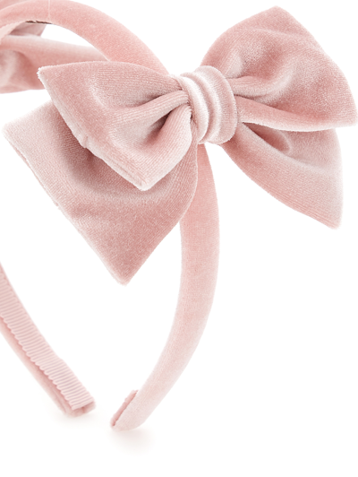 Monnalisa Velvet Headband With Bows In Dusty Pink Rose
