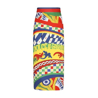 Shop Dolce & Gabbana Technical Jersey Carretto Printed Tubular Midi Skirt