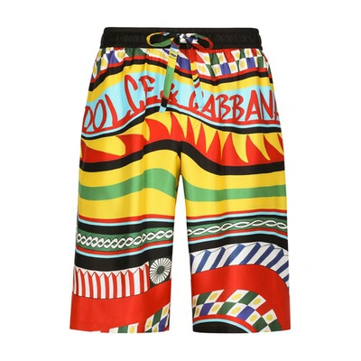 Shop Dolce & Gabbana Bermuda Jogging Pants In Silk Twill With Carretto Print