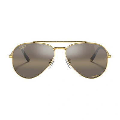 Shop Ray Ban New Aviator Pilot Sunglasses In Gold_polar_clear_gradient_dark_brown
