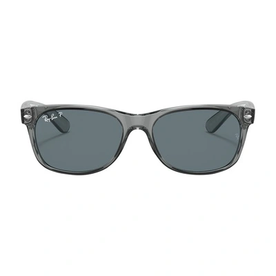 Shop Ray Ban New Wayfarer Classic Square Sunglasses In Transparent_grey_polarized_dark_blue_polarized