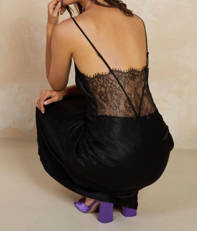 Shop Current Air Crinkle Slip Dress With Lace Back In Black
