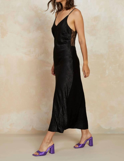 Shop Current Air Crinkle Slip Dress With Lace Back In Black