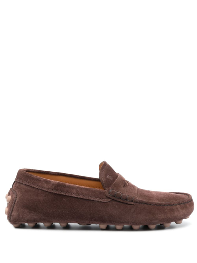 Shop Tod's Gommino Bubble Suede Loafers In Brown
