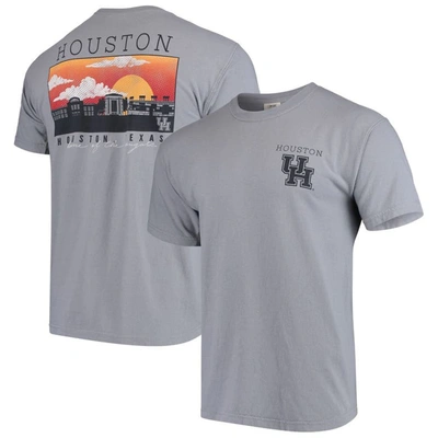 Shop Image One Houston Cougars Comfort Colors Campus Scenery T-shirt In Gray