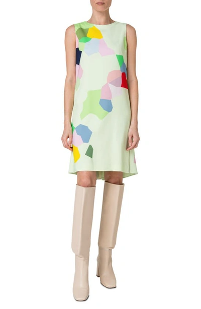 Shop Akris Punto Kaleidoscope Print Stretch Crepe Dress In Mint-multicolor