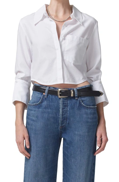 Shop Citizens Of Humanity Lisette Crop Cotton Sateen Button-up Shirt In White