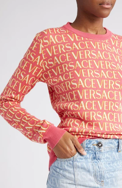 Shop Versace Allover Logo Jacquard Sweater In 5p150 Fuschia Pink
