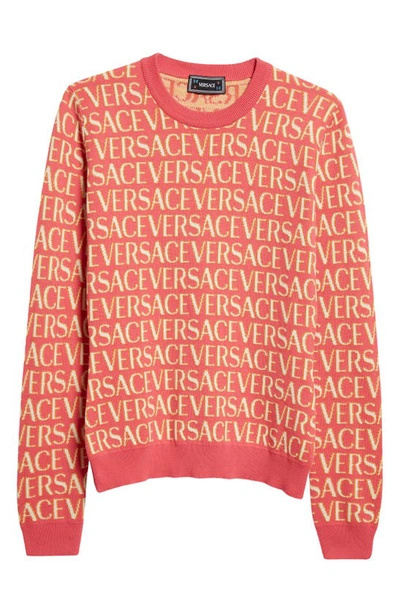 Shop Versace Allover Logo Jacquard Sweater In 5p150 Fuschia Pink