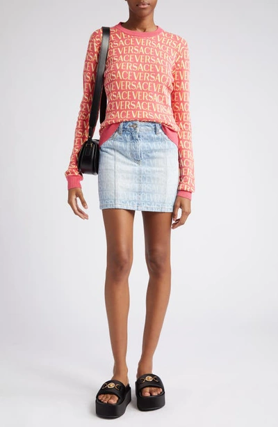 Shop Versace Allover Logo Jacquard Sweater In 5p150 Fuschia Pink
