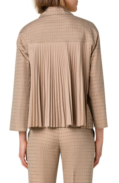 Akris Punto Perforated Pin Dot Embroidered Pleated Jacket In Beige