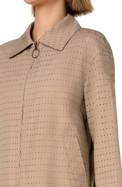 Akris Punto Perforated Pin Dot Embroidered Pleated Jacket In Beige