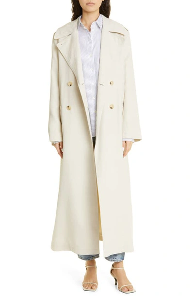 Shop Totême Fluid Double Breasted Long Coat In Eggshell