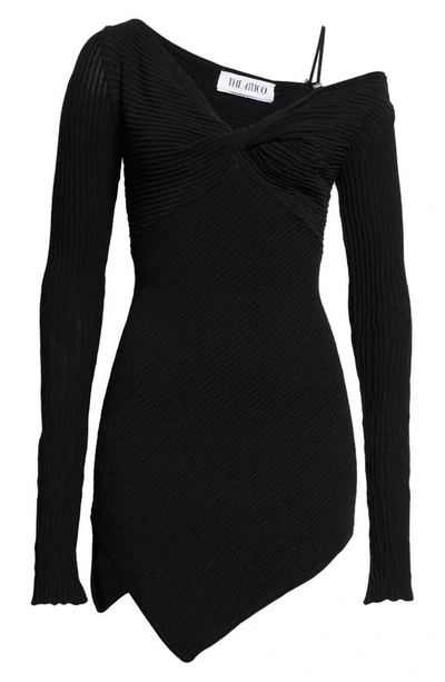Shop Attico Desai Asymmetric Hem Rib Minidress In Black