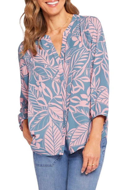 Shop Nydj High-low Crepe Blouse In Reef Valley