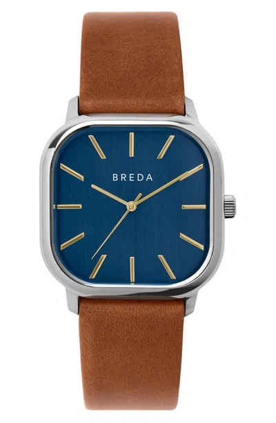 Shop Breda Visser Square Leather Strap Watch, 35mm In Brown/ Blue/ Silver