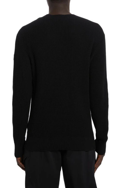 Shop Moncler Reflective Logo Patch Waffle Knit Sweater In Black