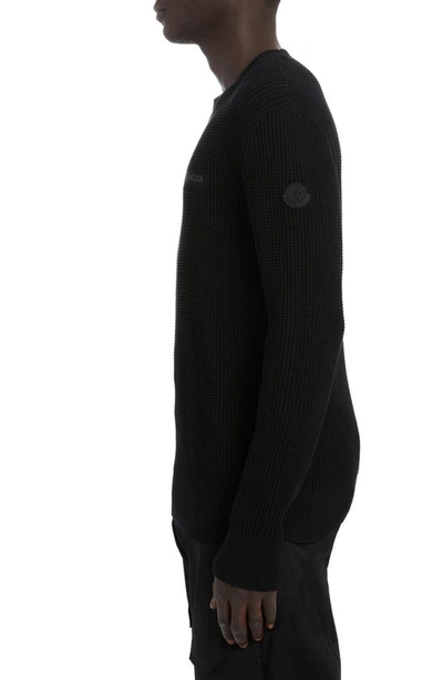 Moncler Reflective Logo Patch Waffle Knit Sweater In Black