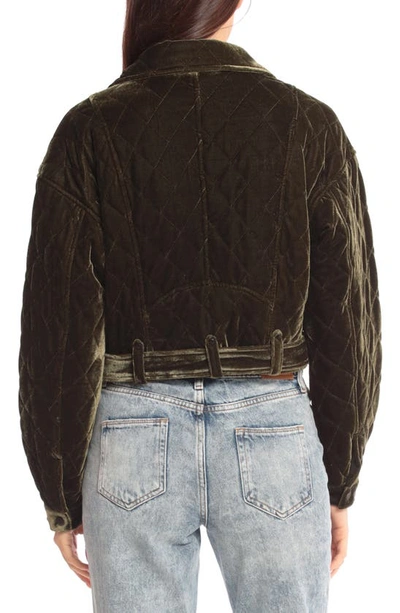 Shop Avec Les Filles Quilted Velvet Moto Jacket In Olive