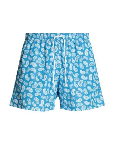 Shop 8 By Yoox Printed Recycled Poly Swim Trunk Man Swim Trunks Azure Size Xxl Recycled Polyester In Blue