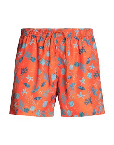 Shop 8 By Yoox Printed Recycled Poly Swim Trunk Man Swim Trunks Orange Size Xxl Recycled Polyester